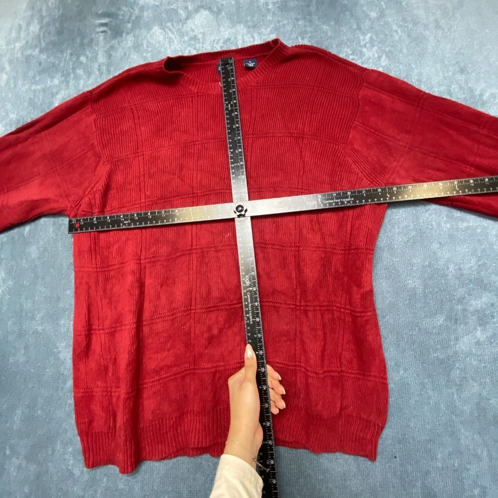 Arrow Sweater Mens Medium Red Windowpane Long Sleeve Knitted Winter Crew Neck - Picture 4 of 10